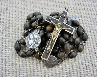 Saint Teresa of the Child Jesus Rosary with Wood Beads and Inlaid Crucifix