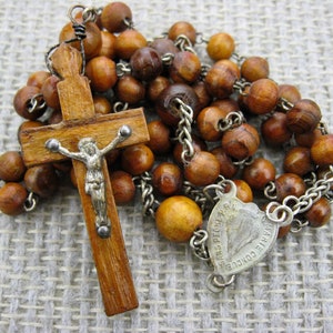 Olive Wood Bead Rosary with Miraculous Medal Centerpiece, from Jerusalem