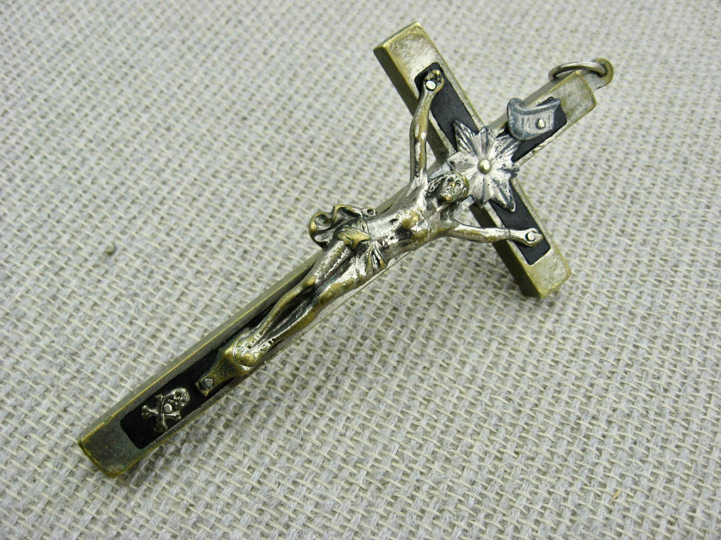 Antique Wood Inlaid Crucifix With Skull and Crossbones Etsy