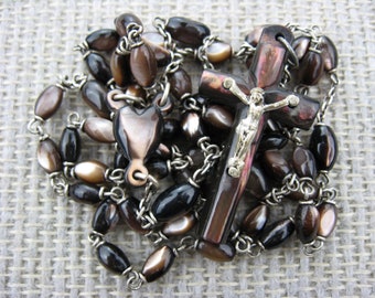 Antique Brown Mother of Pearl Rosary