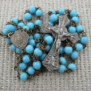 Our Lady of Fatima Glass Bead Rosary, from Italy, dated 1950