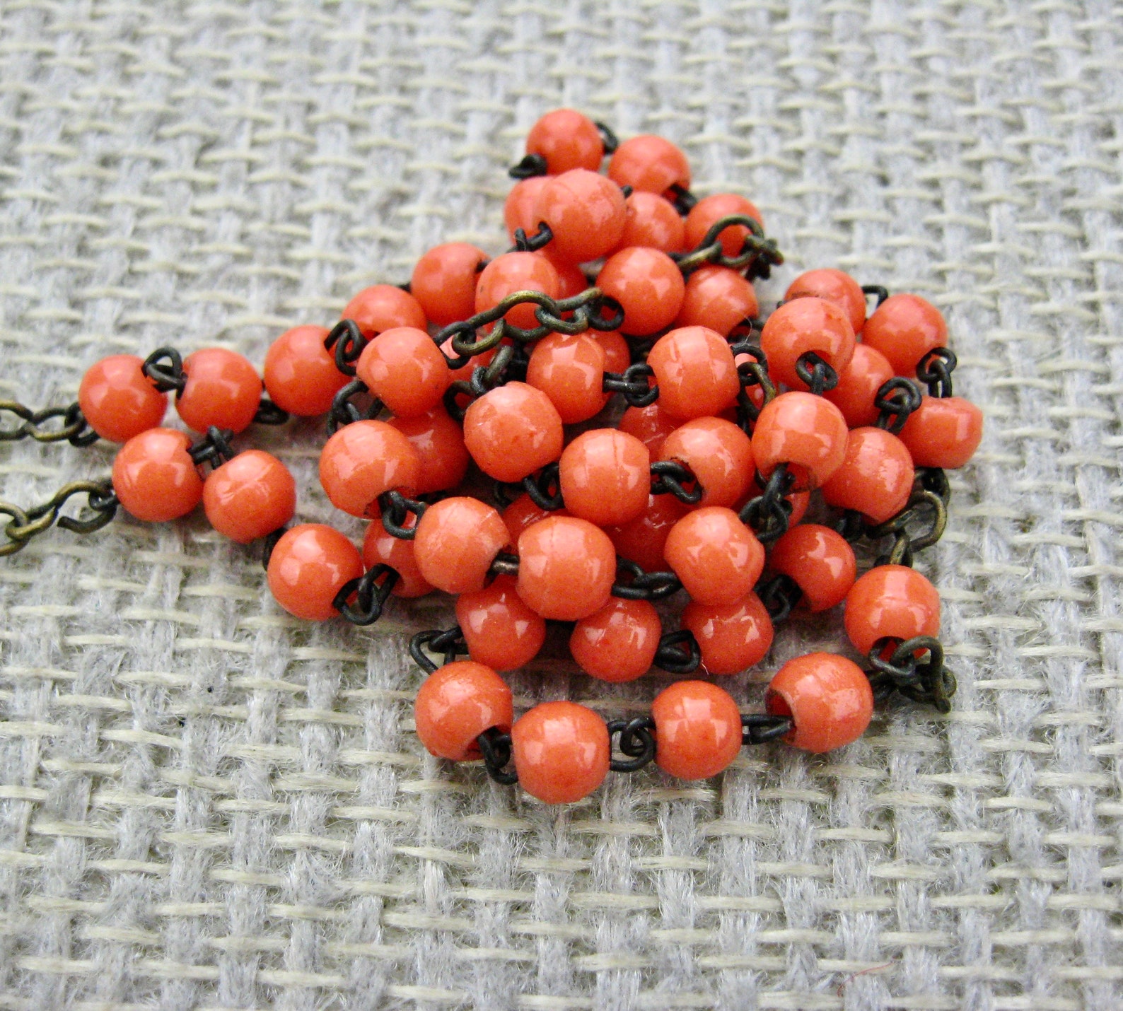 Orange Glass Bead Rosary With Miraculous Medal Centerpiece Etsy