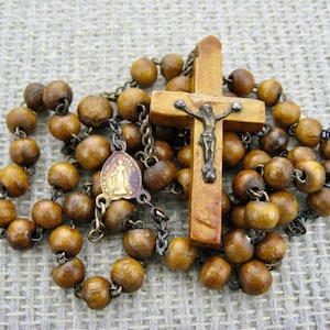 Olive Wood Bead Rosary with Miraculous Medal Centerpiece, from Bethlehem
