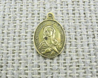 Antique Medal with the Blessed Virgin Mary and the Sacred Hearts of Jesus and Mary