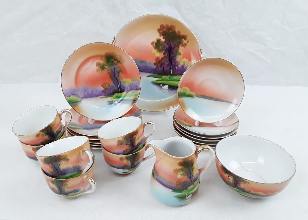 Japanese Noritake swan at Sunset Pattern Tea Set C1930 Etsy