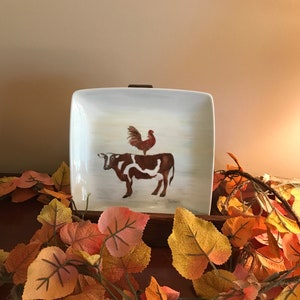 Handpainted by Jennybluebirdstudio Farmhouse, farm animals, Cow and rooster,