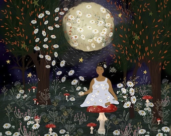 Under the moonlight / handgemacht / Luxus Grußkarte und Postkarte / innen leer / Illustration / himmlisch