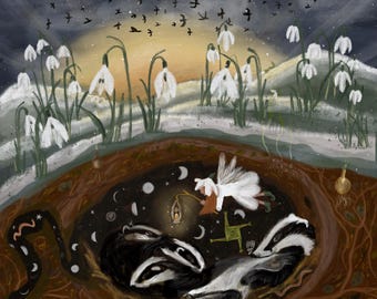 A Slow Awakening / Imbolc/ luxuriöse handgemachte Grußkarte / Pagan Kunst / Illustration