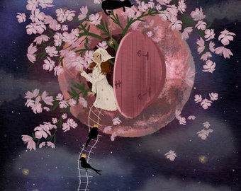 Pink Moon Portal / Luxus Grußkarte / Innenseite blanko / Postkarte / Mond / magisch / botanisch