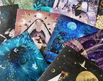 Assortment of A6 greeting cards: Botanical / Moon / Seasonal / Nature / Illustrated Mini Art Prints