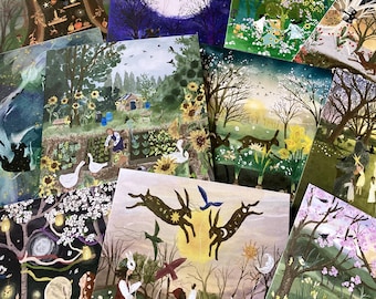 Grußkartensortiment (groß): Botanisch / Wunderlich / Mond / Saisonal / Natur