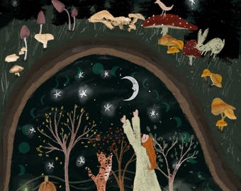 Himmel oben, Himmel unten / A6 Grußkarten / magische und skurrile Illustration / handgemacht / umweltfreundlich / FSC