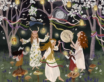 Ein Beltane Fest / wunderliche illustrierte Grußkarten / Jahresrad / Jahreskreis