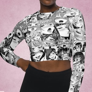 Anime Ahegao Print Recycled long-sleeve Crop Top