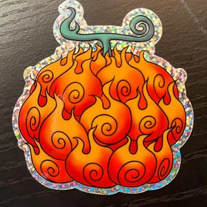 one piece mera mera no mi, flame flame fruit. Sticker for Sale by daegan0