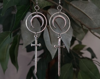 Lunar Dagger Earrings / Celestial Sword Earrings / Long Dagger Earrings / Hypoallergenic Earrings / Grunge Y2K Fantasy Earrings