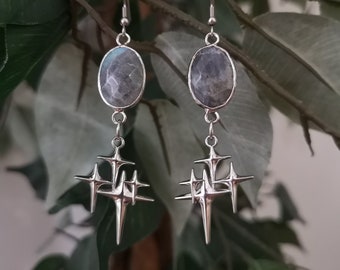 Labradorite Star Earrings / Northern Star Earrings / Four Point Star Earrings / Y2K Grunge Jewelry / Boho Crystal Earrings