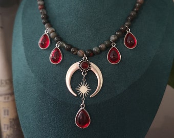 Red Moon Necklace / Unique Necklace with African Bloodstone / Moon Goddess Collection / Healing Crystal Necklace / Gothic Necklace