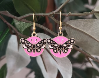 Celestial Butterfly Earrings / Lunar Butterfly Jewelry / Moon & Stars Moth Earrings / Pink Butterfly Earrings/ Y2K Butterfly Jewelry