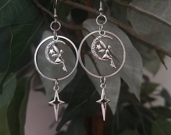 Fairy Earrings / Celestial Fairycore Earrings / Northern Star Earrings / Y2K Fairy Earrings / Pole Star Dangle Earrings / Fairy Moon Jewelry