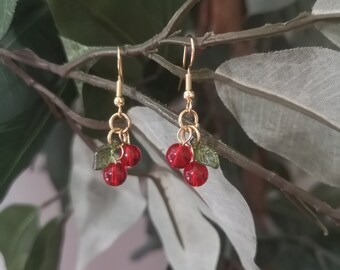Cherry Earrings / Dainty Fruit Jewelry / Kawaii Earrings / Hypoallergenic Earrings / Cute Food Earrings / Red Cherry Earrings / Korean Style