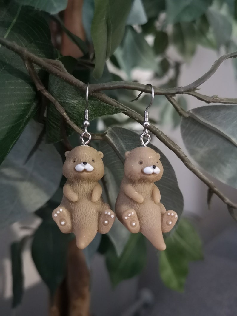 Otter Earrings / Baby Otter Resin Pendant Earrings / Kawaii Earrings / Cute Animal Earrings / Hypoallergenic Earrings / Cute Jewelry image 1