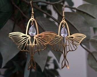 Fairy Wing Earrings with Glass Zircons / Moth Butterly Wing Earrings / Fairycore Filigree Earrings / Cottagecore Fairy Princess Earrings