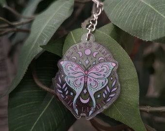 Magical Moon Butterfly Keychain / Lunar Moth Keyring / Always Find the Light / Spiritual Gift / Fairycore Magical Key Chain / Witchy Gift