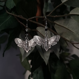 Skull Moth Earrings / Death Head Moth Earrings with Black Details / Gothic Earrings / Witchy Jewelry / Punk Style / Whimsigothic Earrings
