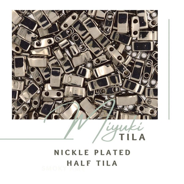 NICKEL PLATED Half Tila | Miyuki Tila Beads | 190 | Half Tila | Anklets & Bracelets Beads | Seed Beads | Tile Bead | Silver Color | HTL190