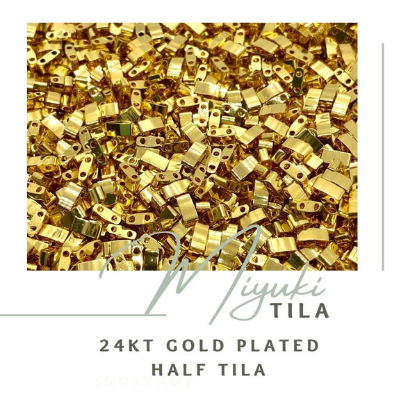 24KT GOLD PLATED Half Tila | Miyuki Tila Beads | 191 | Half Tila | Anklets and Bracelets Beads | Seed Beads | Tile Bead | HTL191