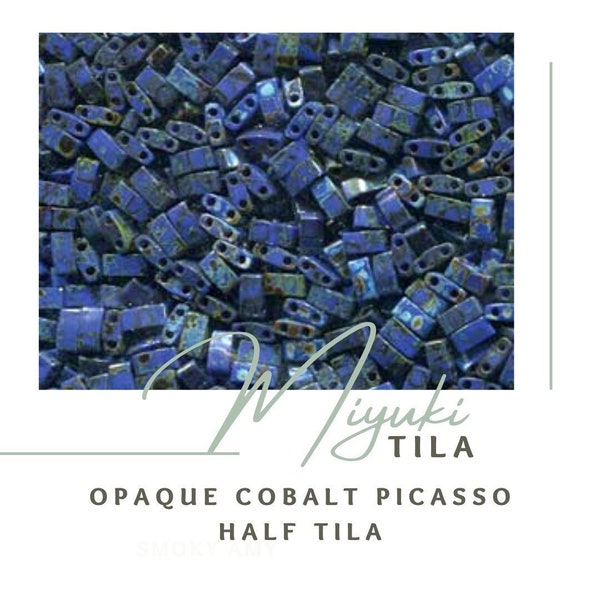OPAQUE PICASSO COBALT Half Tila | Miyuki Tila Beads | Anklets & Bracelets Beads | Glass Beads | Tile Bead | Boho Beads | HTL4518