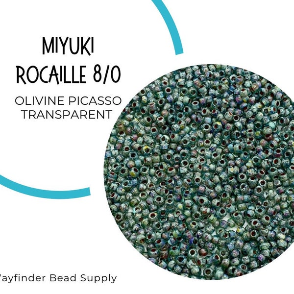 OLIVINE PICASSO TRANSPARENT 8/0 Miyuki Seed Beads | Rocaille Round | Round Glass Beads | RR8-4506