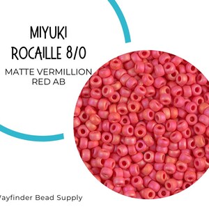MATTE VERMILLION RED Ab 8/0 Miyuki Seed Beads | Opaque | Matte Rainbow Coral | Rocaille Round | Glass Beads | 8/0 | RR8-407FR