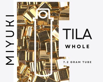 24KT GOLD PLATED Miyuki Whole Tila | Approx. 7.2 Gram Tube | Miyuki Beads | TL191