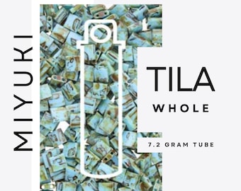 TURQUOISE BLUE PICASSO Opaque Whole Miyuki Tila Beads | 7.2 Gram Tube | Miyuki Beads | TL4514