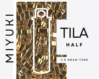 24KT GOLD PLATED Miyuki Half Tila | Approx. 7.8 Gram Tube | Miyuki Beads | TLH191 | HTL191