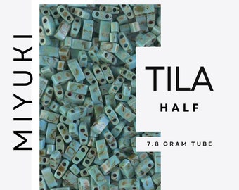 TURQUOISE BLUE PICASSO Opaque Half Tila | Approx. 7.8 Gram Tube | Miyuki Tila Beads | Miyuki Beads | Tile Bead | TLH4514 | HTL4514