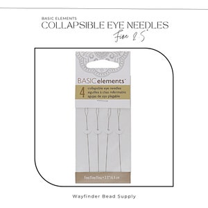May include: A pack of four 2.5 inch collapsible eye needles, labeled "BASIC elements" and "Fine 2.5". The needles are silver and come in a clear plastic package with a white label.
