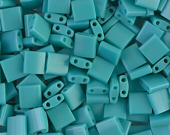 412- OPAQUE TURQUOISE GREEN Miyuki Tila Beads | Whole, Half, Quarter Sizes