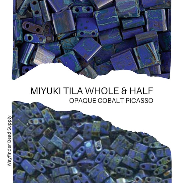 OPAQUE COBALT PICASSO | Miyuki Tila Beads | Whole, Half Tila | Miyuki 4518