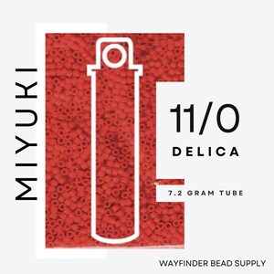 MATTE VERMILLION RED Opaque Delica 11/0 | 7.2 Gram Tube Approx. | Miyuki 11/0 | Miyuki Delica Beads | 11-0 Beads | Miyuki Beads | DB757
