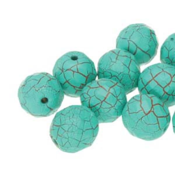 6MM Ionic Turquoise Green/Brown Fire Polish Beads | 25 Beads per Strand | Strung Beads | Czech Beads | Bracelet Beads
