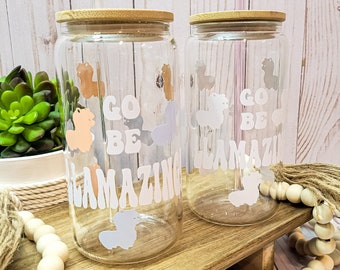 Vaso de cristal con forma de llama bebé, vaso para café helado estilo boho con tapa de bambú