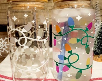 Christmas Lights Beer Can Glass 16 oz, Color Changing Holiday Glass,  Christmas Iced Coffee Glass, Cute Christmas Gift for Christmas Lover