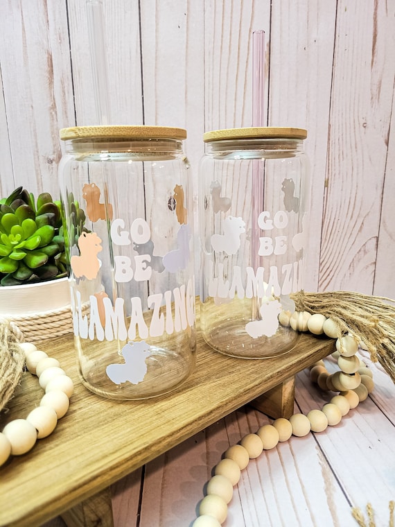 Iced Coffee Glass, Glass Coffee Cup, 16 Oz, Beer Can Glass, Boho Tumbler, Glass  Cups With Lids and Straws 