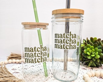 Matcha Glas: Boba Cup mit Stahl Strohhalm