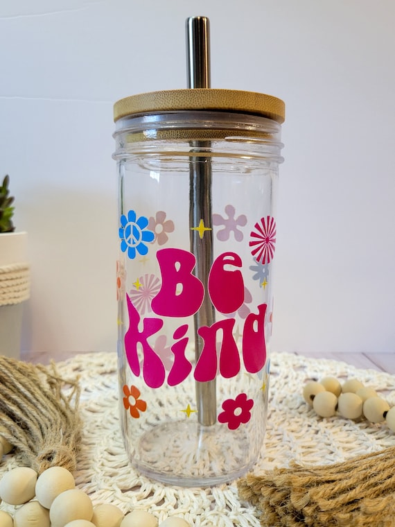 Be Kind Glass Cup 24 Oz Glass Tumbler Retro Daisy Glass 