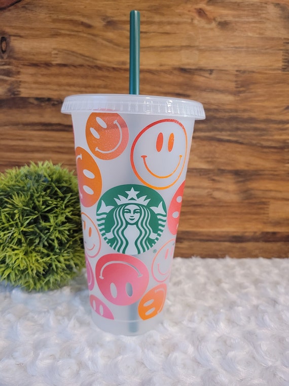 Pastel Happy Face Tumbler Cup with Drinking Straw