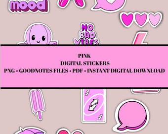 Fröhliches Pink Sticker Set für Digitale Planung und Scrapbooking | Sofort Download PDF